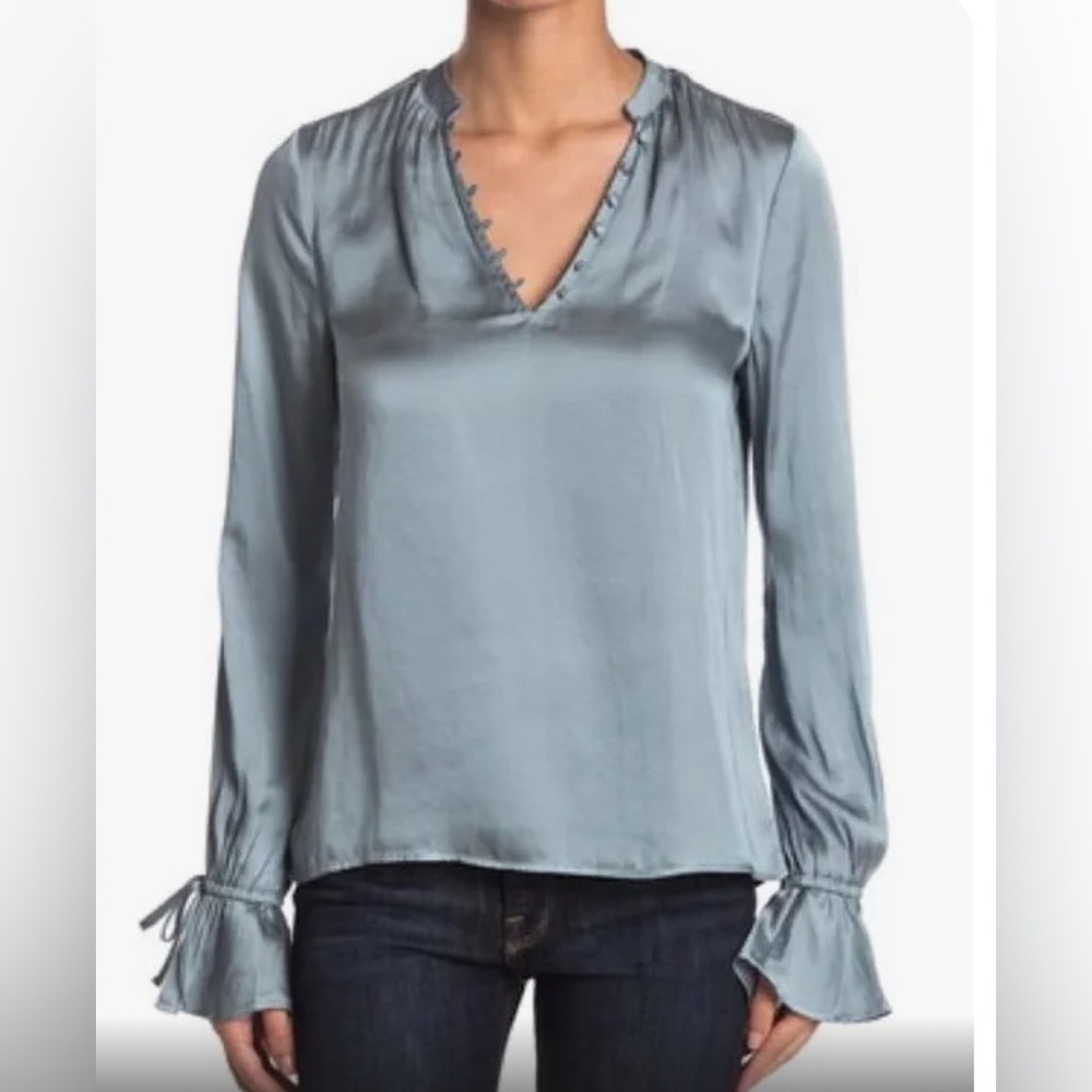 Paige women’s satin blouse, ice blue, size Medium
